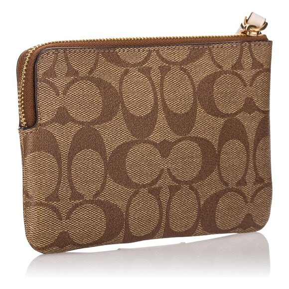 Coach Signature Brown and Cream Wristlet - Picture 2 of 8